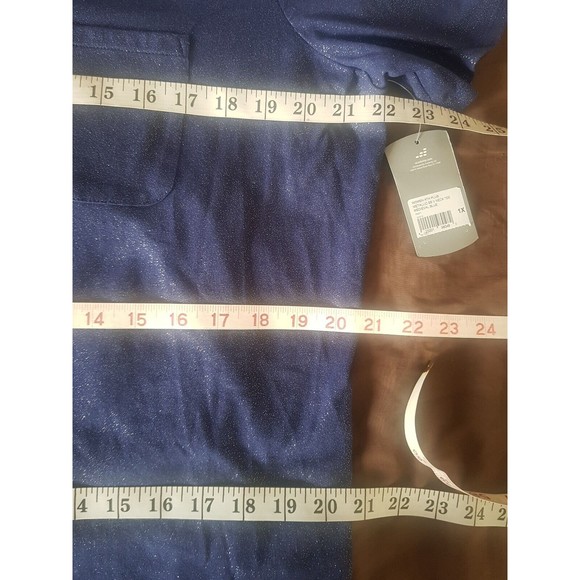 BCG Womens Blouse Top Blue Metallic V Neck Tee Size Plus 1X Short Sleeve NWT - Picture 11 of 12